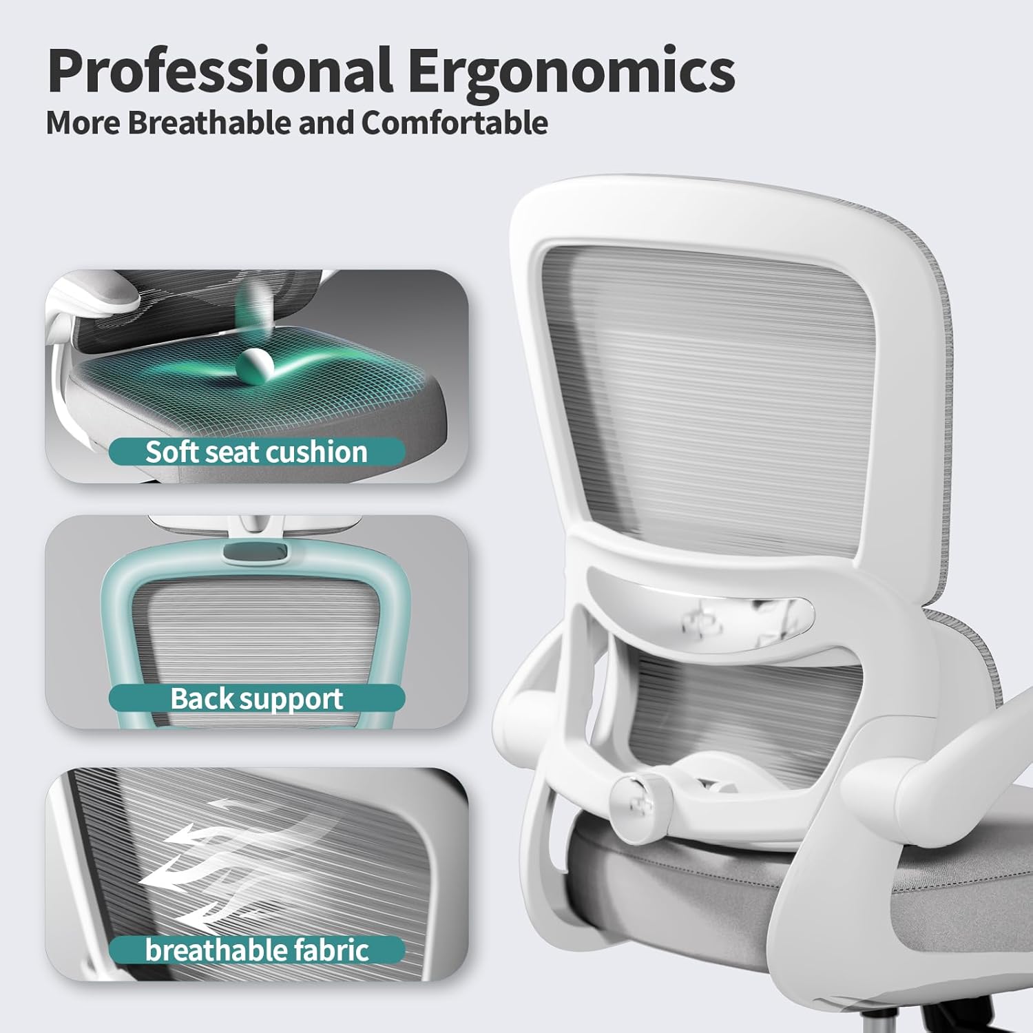 TRALT Office Chair - Ergonomic Desk Chair with Adjustable Lumbar Support, Mesh Computer Chair, Executive Chairs for Home Office Comfortable Lumbar Support (Ash Gray)