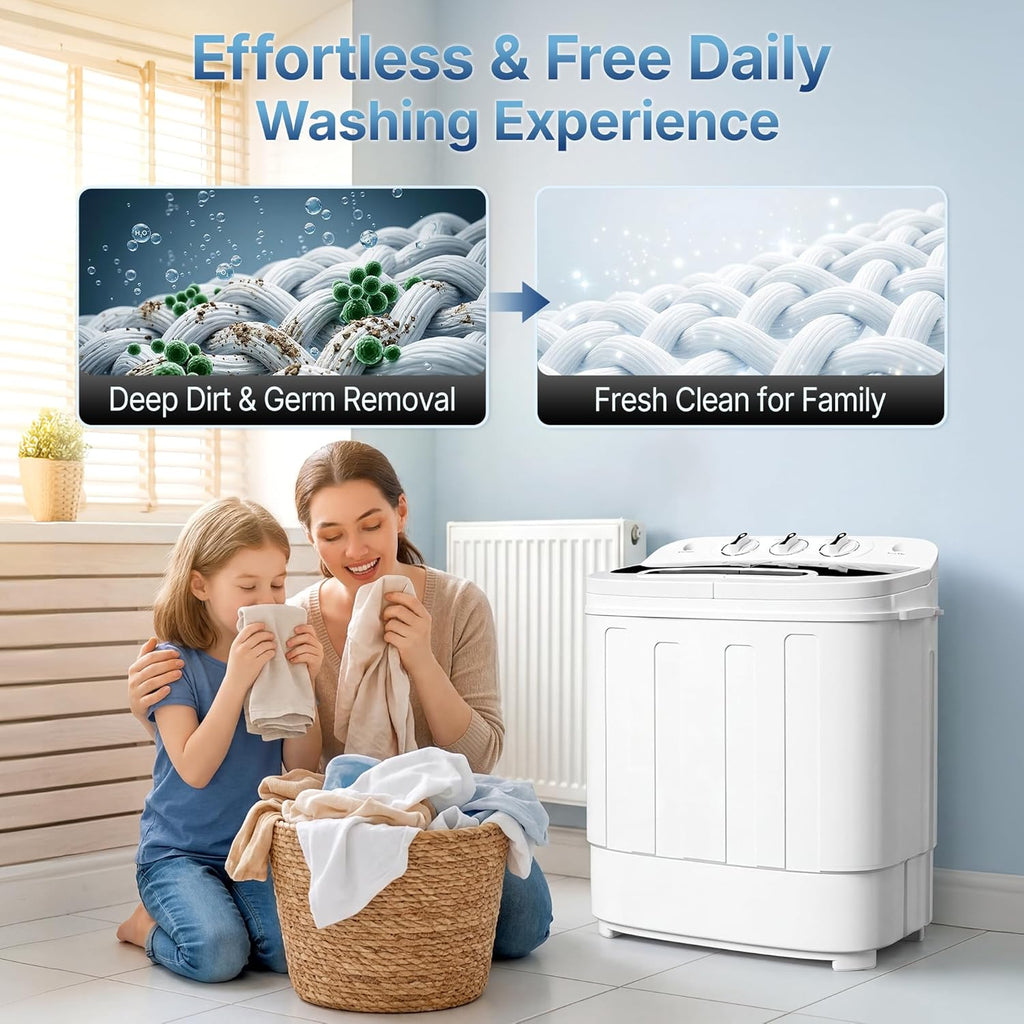 SUPER DEAL Compact Mini Twin Tub Washing Machine 13lbs Capacity Portable Washer Wash and Spin Cycle Combo, Built-in Gravity Drain for Camping, Apartments, Dorms, College, RV’s and Small Spaces