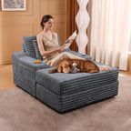 GarveeHome Oversized Chaise Lounge Chair Indoor with Storage Ottoman, Upholstered Corduroy Sofa Bed Cloud Couch with 3 Pillows, Single Sleeper Sofa Chair for Living Room, Bedroom (Grey)