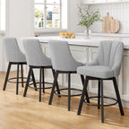 Bar Stools with Backs, 24" Counter Height Bar Stools, Fabric Upholstered Counter Barstools Set of 4 with Solid Wood Legs for Kitchen Island, Home Bar, Light Gray