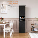 Viaozutis Tall Bathroom Storage Cabinet, Vertical Freestanding Organizer with Adjustable Shelf, Slim Design for Small Bathrooms, Towels & Toiletries Storage Black