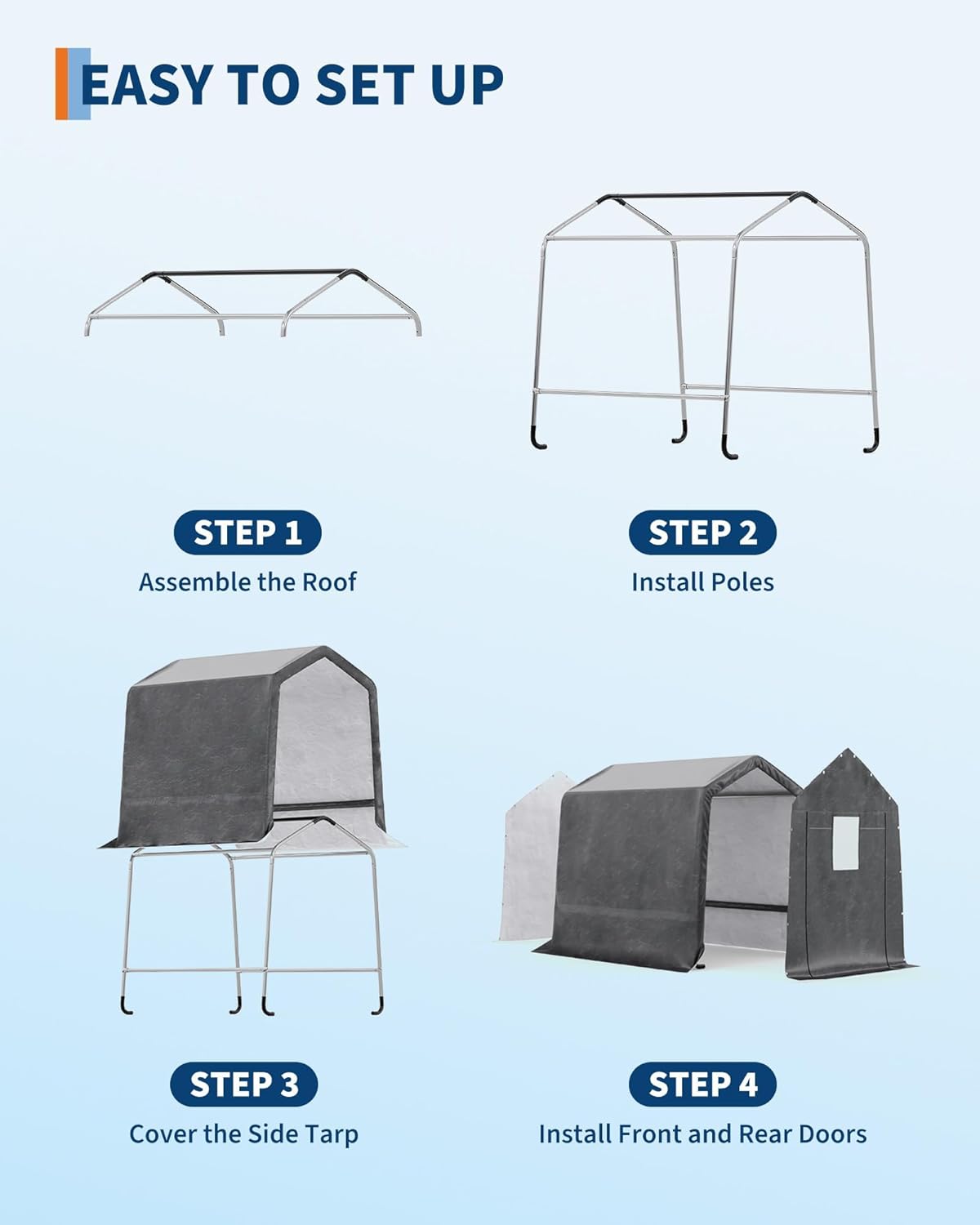 6x8FT Carport, Heavy Duty Motorcycle Shed with Waterproof PE Tarp, Portable Outdoor Storage Shed for Bikes and Firewood, All-Weather Car Shelter with Roll-Up Zipper Door, 6x8FT, Khaki