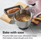 Hamilton Beach Electric Stand Mixer, 4 Quarts, Dough Hook, Flat Beater Attachments, Splash Guard, 7 Speeds with Whisk, Easy-Carry Top Handle, Pink