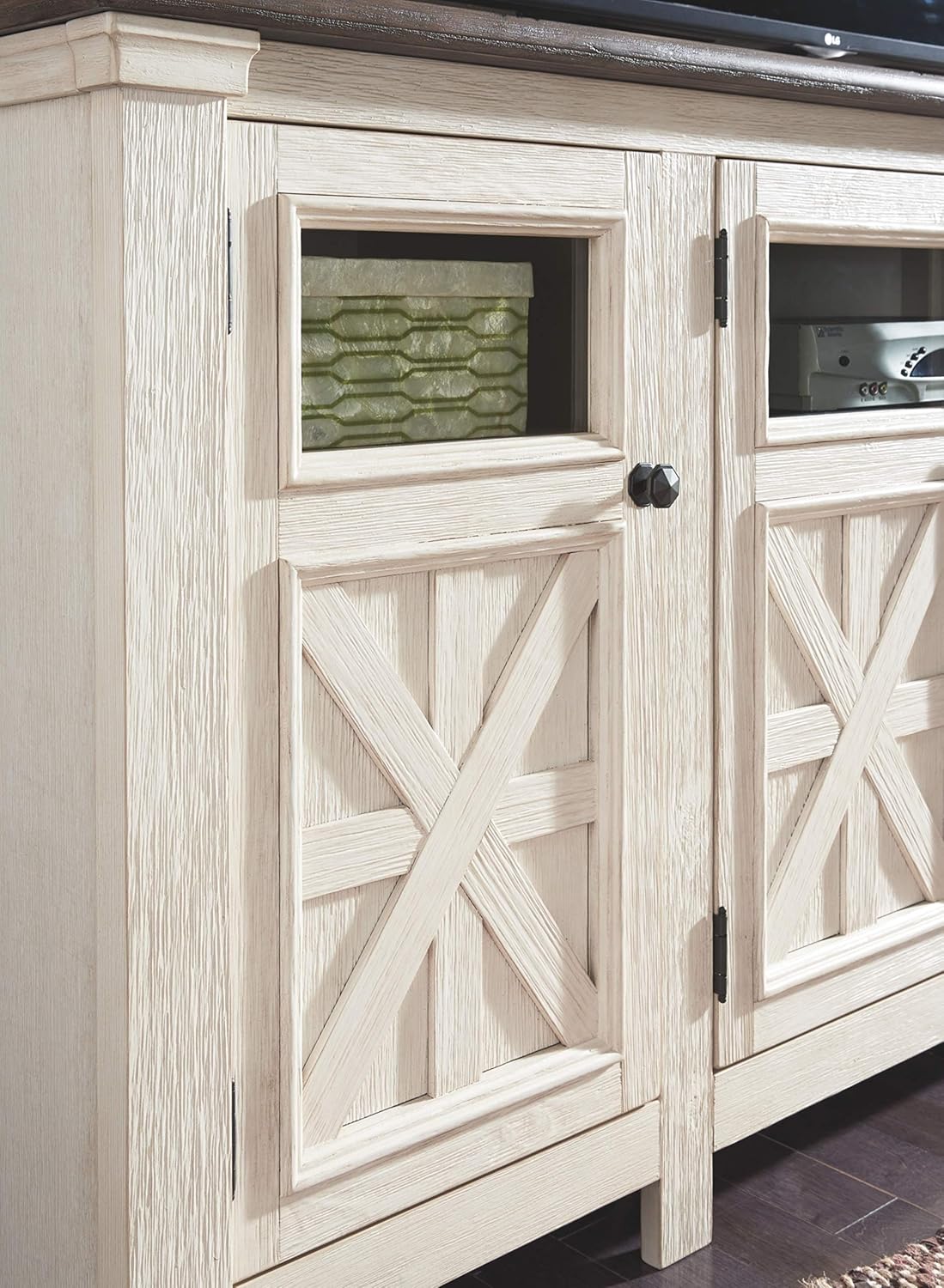 Signature Design by Ashley Bolanburg Extra Large TV Stand, Fits TVs up to 72", 3 Cabinets, Adjustable Storage Shelves, 74.13", Whitewash & 2-Tone Finish