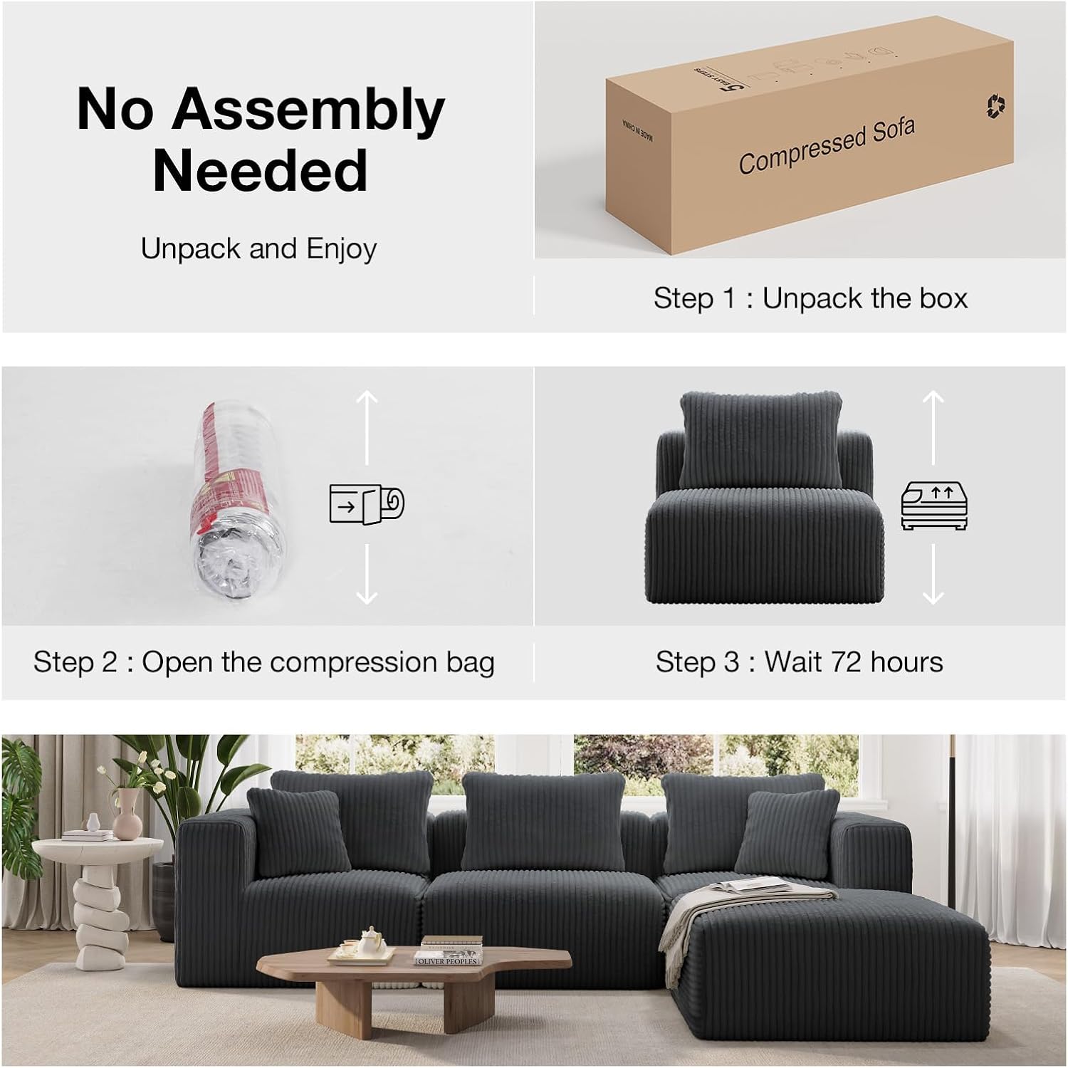 Novilla Modular Sectional Sofa, Modern Cloud Sectional Couch with Smarts Coil® Support, Upholstered Boneless Couch for Living Room Apartments Bedroom, No Assembly Required, Dark Gray (Armless Chair)