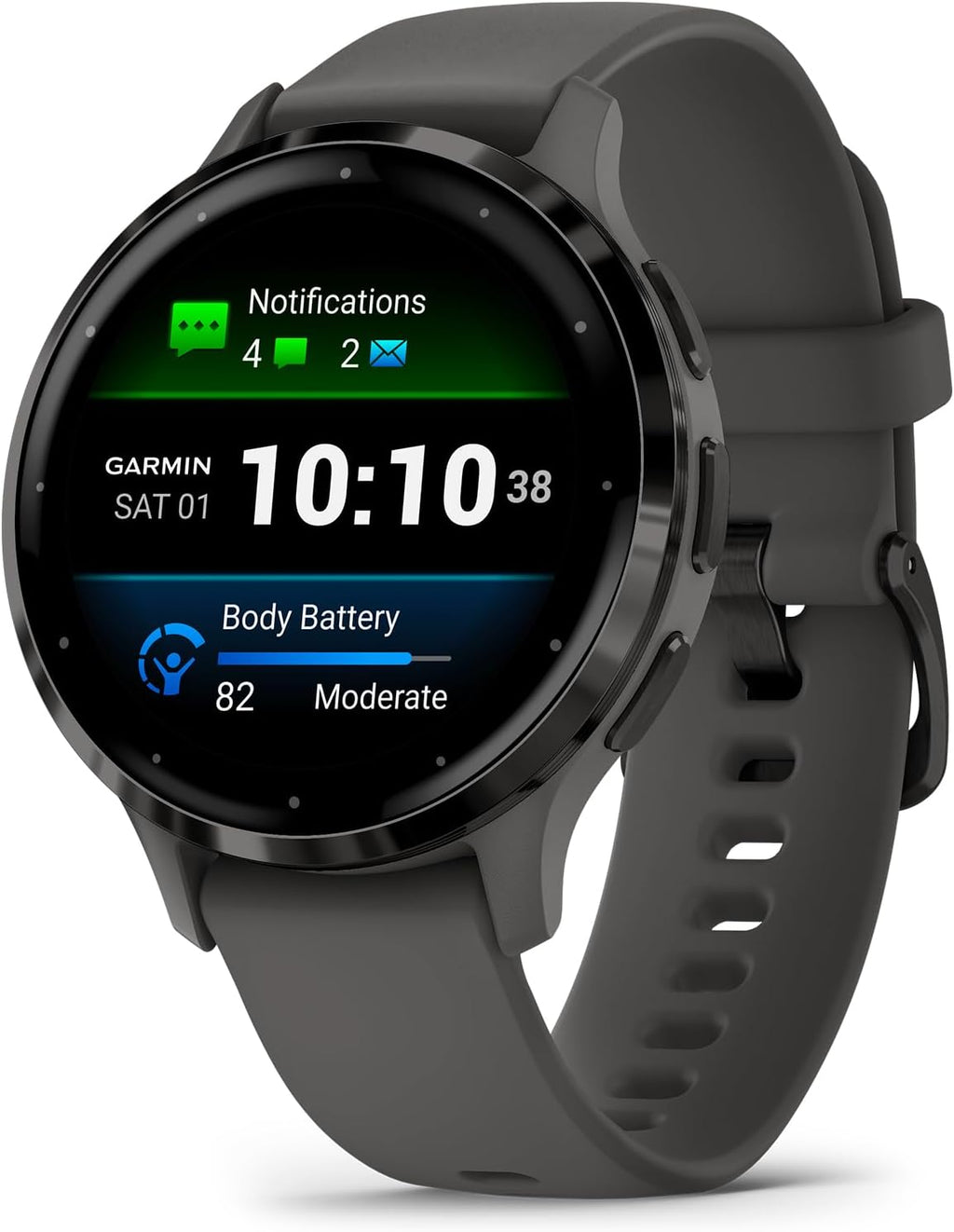 Garmin Venu 3S Running GPS Smartwatch with AMOLED Display  Advanced Health  Fitness Features  Up to 14 Day Battery Life with Signature Series Modern Power Stand | Slate with Pebble Gray Silicone Band