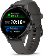 Garmin Venu 3S Running GPS Smartwatch with AMOLED Display  Advanced Health  Fitness Features  Up to 14 Day Battery Life with Signature Series Modern Power Stand | Slate with Pebble Gray Silicone Band