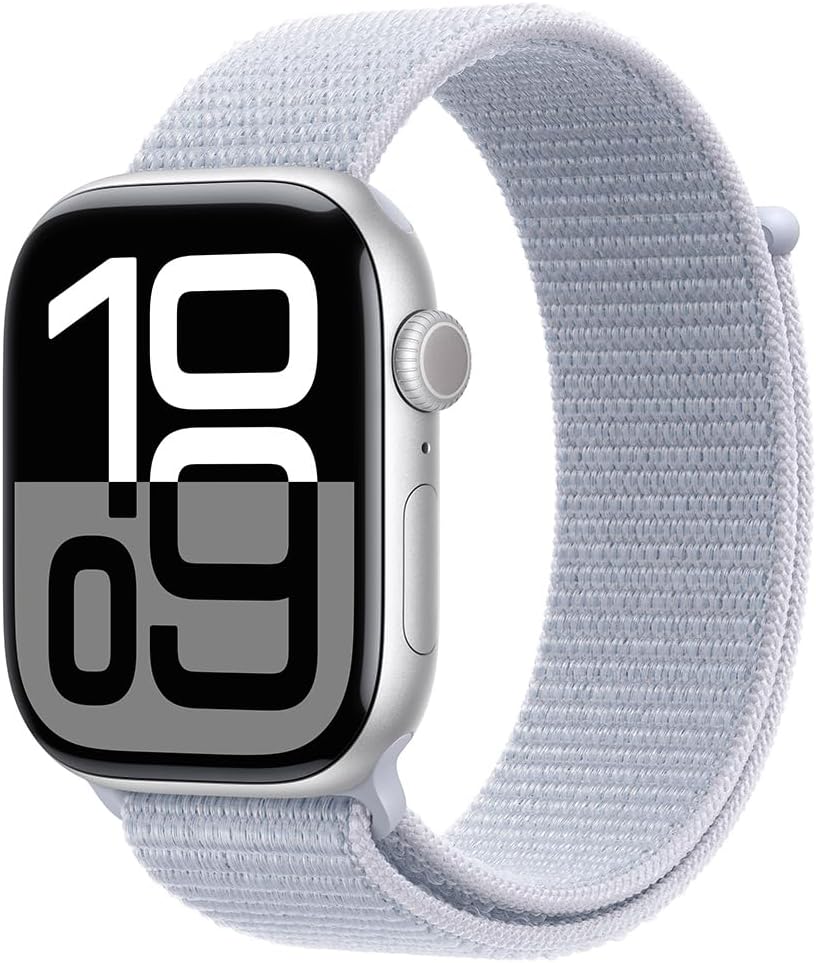 Apple Watch Series 10 GPS  42mm - Silver Aluminum Case with Blue Cloud Sport Loop (Renewed)