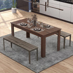 COSTWAY Dining Table for 4-6 People, 63” Rectangular Dining Room Table, Farmhouse Dinette Table with Large Computer Workstation, Modern Kitchen Table for Apartment, Living Room, Restaurant (Walnut)