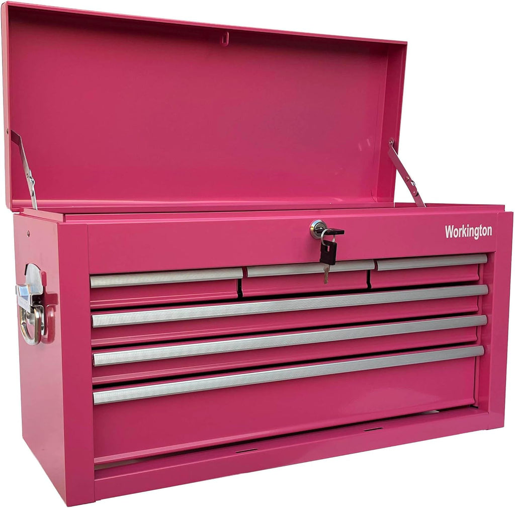 Workington Portable Metal Tool Chest with 6 Drawers, 24" 6-Drawer Tool Chest Cabinet with Ball Bearing Drawer Slides, Steel Tool Storage Box Organizer 4005 Pink