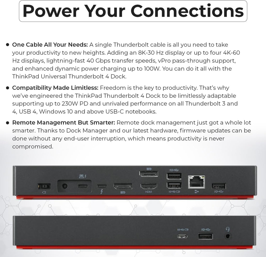 40B00300US Lenovo Docking Station USB C Bundle - 1 Year Warranty  Supports 4K Display  Thunderbolt 4 Dock with 300W Adapter  Anyhdd HDMI  DisplayPort  Thunderbolt Cables & Cloth