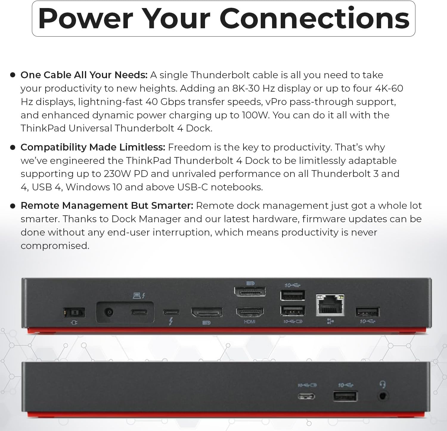 40B00300US Lenovo Docking Station USB C Bundle - 1 Year Warranty  Supports 4K Display  Thunderbolt 4 Dock with 300W Adapter  Anyhdd HDMI  DisplayPort  Thunderbolt Cables & Cloth