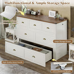 AMERLIFE Queen Size Murphy Bed, Farmhouse Wooden Cabinet with Charging Station and Storage Drawer for Bedroom/Office/Guest Room, White+Barnwood
