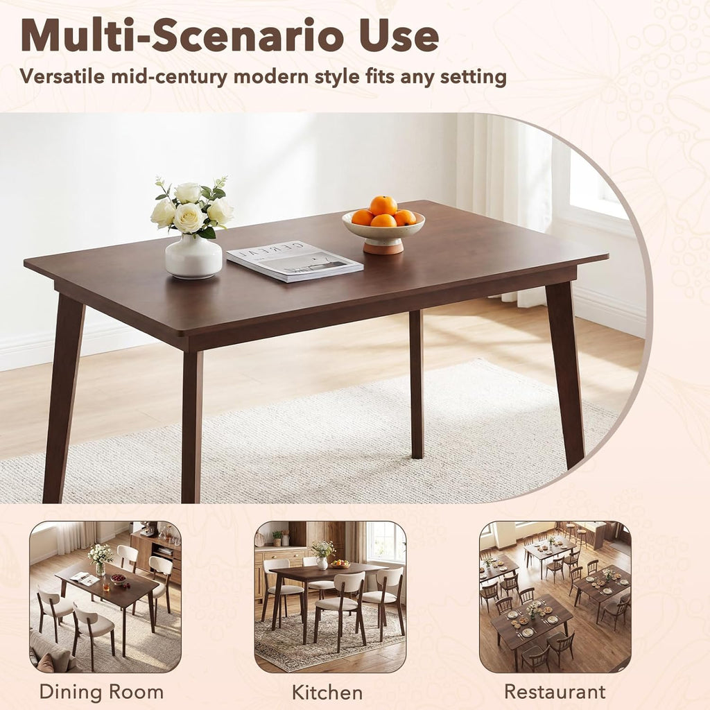 Giantex Dining Table for 4, 48" Rectangular Wooden Kitchen Table with Solid Rubber Wood Legs, Mid Century Modern Dinner Table for Dinette, Living Room, Home Office (Walnut)