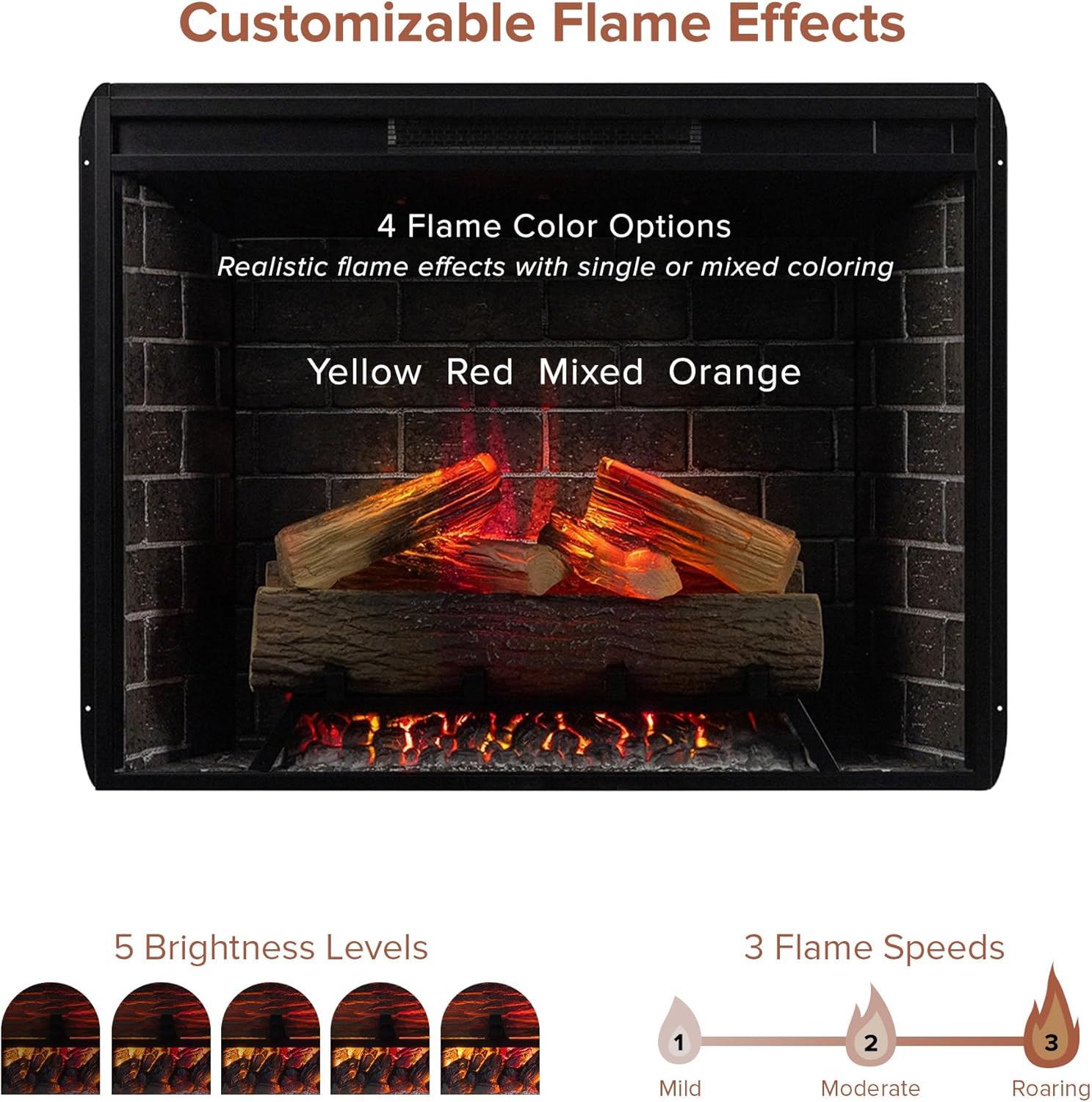 Modern Ember Uptown 33" Smart Electric Fireplace Insert with Remote Control, Compatible with Alexa - 1,000 Sq Ft Electric Heater with Realistic Flames and Log Set