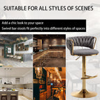 Velvet Bar Stools Set of 3, Counter Height Barstools with Low Back, Gold Swivel Bar Stool for Kitchen Island, Pub (Grey)