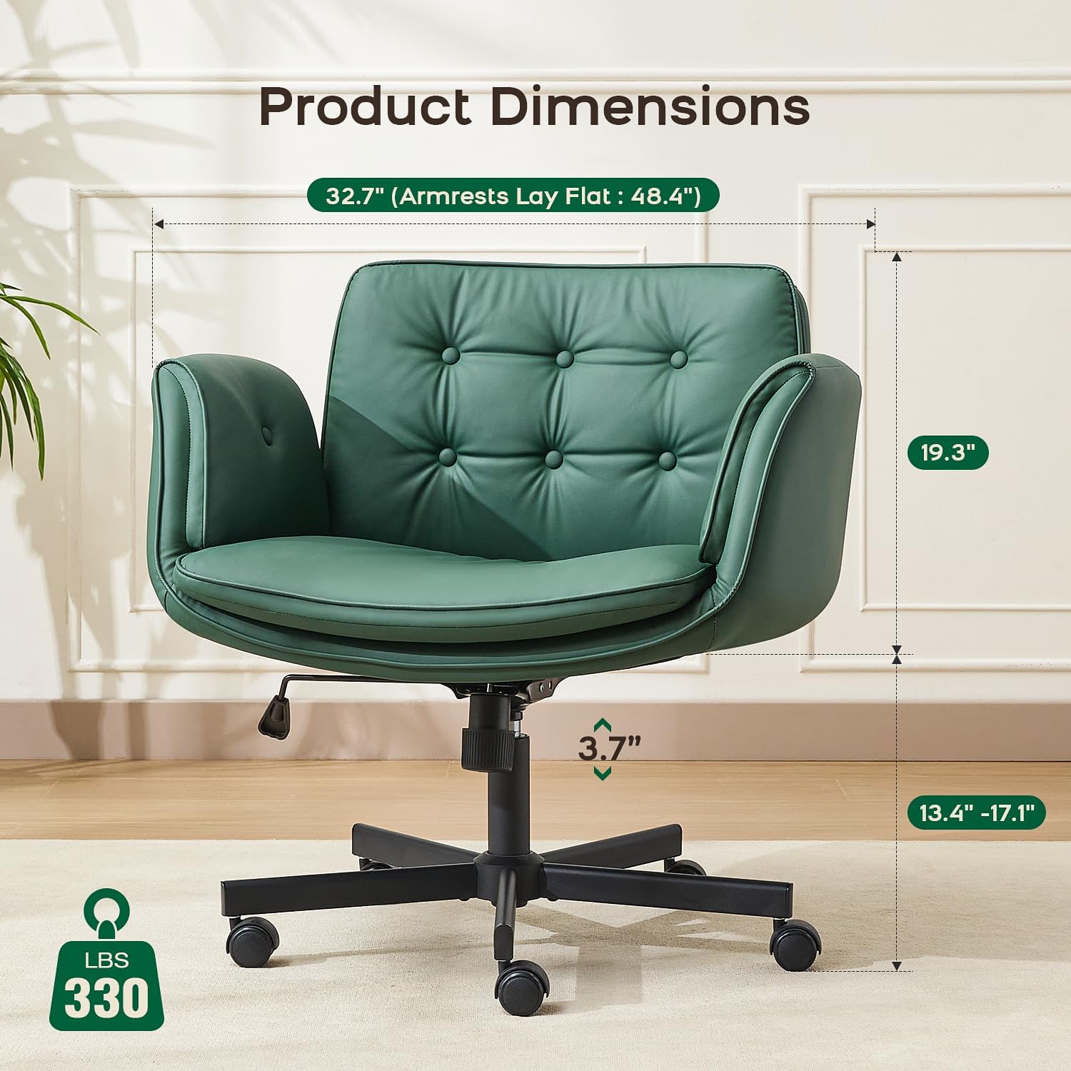 amseatec Criss Cross Chair with Armrests & Wheels, Adjustable Swivel Comfortable Lounge Vanity Chairs, Home Office Desk Chair, Medieval Style, (Christmas Green)