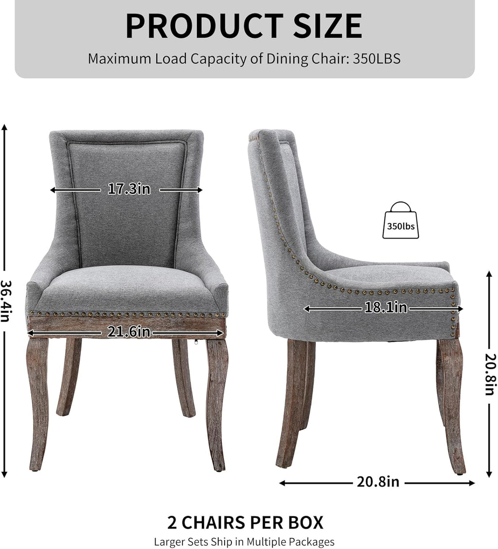 Modern Dining Chairs Set of 6, Fabric Upholstered High Back Chairs with Nailhead Trim and Curved Solid Wood Legs, Sillas de Comedor Accent Chairs for Dining Room, Gray