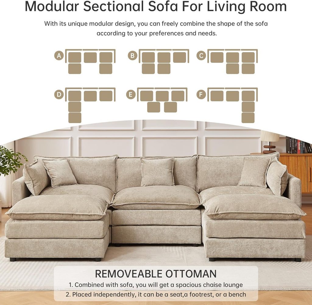 HIPIHOM Modular Sectional Sofa, 112.2 Inch L Shaped Couch Set with Armrests, 3-Seater Comfy Cloud Couches for Living Room Apartment, Coffee