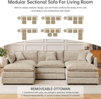 HIPIHOM Modular Sectional Sofa, 112.2 Inch L Shaped Couch Set with Armrests, 3-Seater Comfy Cloud Couches for Living Room Apartment, Coffee