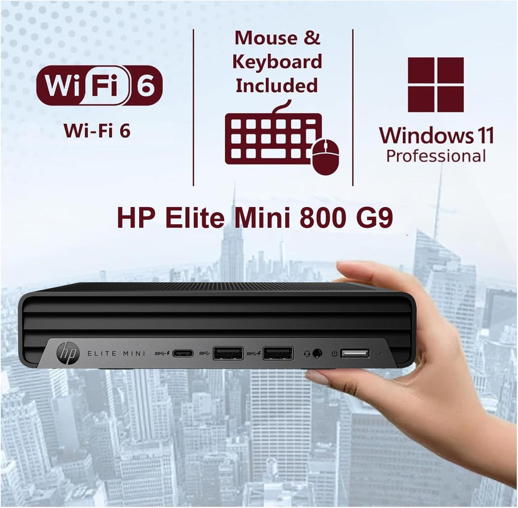 HP Elite Mini 800 MFF Desktop Computer for Business  Intel Core i9-14900  with 32GB DDR5 RAM  2TB PCIe SSD  2 DisplayPort  WiFi 6  RJ-45  wired Keyboard & Mouse & Stand  Windows 11 Pro  Carbon Black