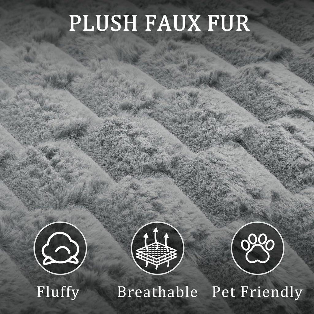 Faux Fur Chaise Lounge Indoor with Adjustable Backrest, 59 Inches Single Sleeper Sofa Chair with 3 Lumbar Pillows, Upholstered Oversized Lounge Chair for Living Room, Bedroom, Office