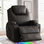 Power Recliner Chair with Heat and Massage for Adults - Home Theater Seating with LED Lights,Cup Holders,Side Pocket,USB Port - Recliner Sofa for Living Room (Brown, Single Recliner)