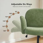HUANUO Vanity Chair with 6-Position Adjustable Armrests, Criss Cross Chair with Wide Cushion, Soft Corduroy Fabric, 90°-105° Recline, Pet-Friendly, Perfect for Makeup Bedroom, Home Office, Light Green