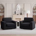 Swivel Accent Sofa Chair Set of 2, 360 Degree Rotation 36'' Width Oversized Wingback Armchair Linen Fabric Single Thick Cushion Soft Living Room, Office Black