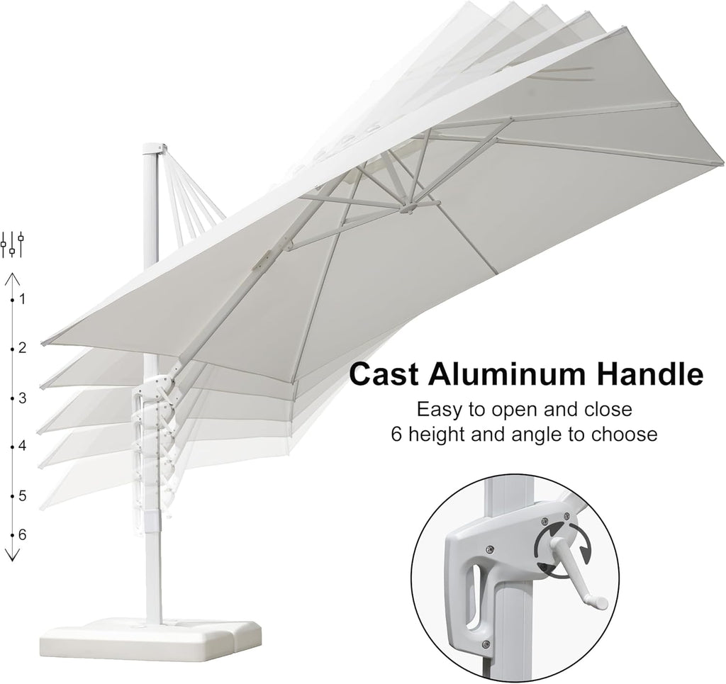 PURPLE LEAF 9' × 11.5' Patio Umbrella White Cantilever Umbrella Aluminum Square Outdoor Offset Umbrella Hanging Windproof with 360° Rotation for Garden Deck Pool, White