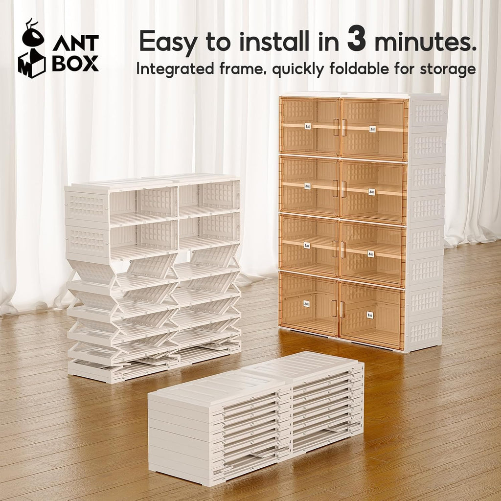 ANTBOX Foldable Shoe Rack Cabinet with Clear Doors, Extra Large Shoe Organizer for Entryway & Closet, Portable Dust-Free Storage Shelf Holds 40 Pairs (X-Large 40 Pairs)