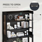 Glass Display Cabinet 69''H with LED Lights, 5-Tier Showcase with Drawers, Collectible Figure Display Case, Freestanding Curio Cabinet, Tall Storage Shelves, Black, 27.6''W