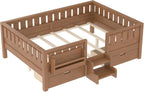Bellemave Full Size Kids Montessori Bed with Stairs and Bookshelf,Solid Wood Full Size Kids Bed Frame with 2 Storage Drawers for Kids Girls Boys,Low-Profile,Natural