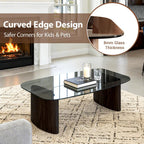 Modern Glass Coffee Table, Coffee Table for Living Room,Tempered Glass-top with Sturdy Wooden Base, Modern Coffee Tables for Small Space, Apartment, Office, Minimalist Design (Walnut)