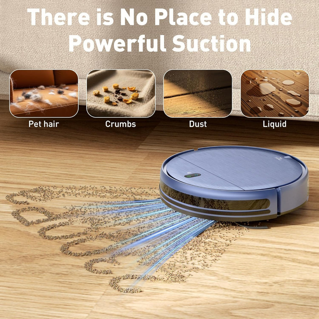 ZCWA Robot Vacuum,Robot Vacuum and Mop Combo with Schedule,APP/Remote/Voice,Strong Suction,Slim Self-Charging 2 in 1 Floor Cleaner for Pet Hair,Carpets,Hard Surfaces