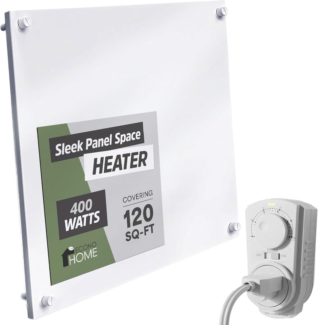 EconoHome Convection Wall Heater with Thermostat - 400W Electric Wall Mounted Space Heater Panel - Updated Model, 120V - Heats Rooms up to 120 Sq Ft