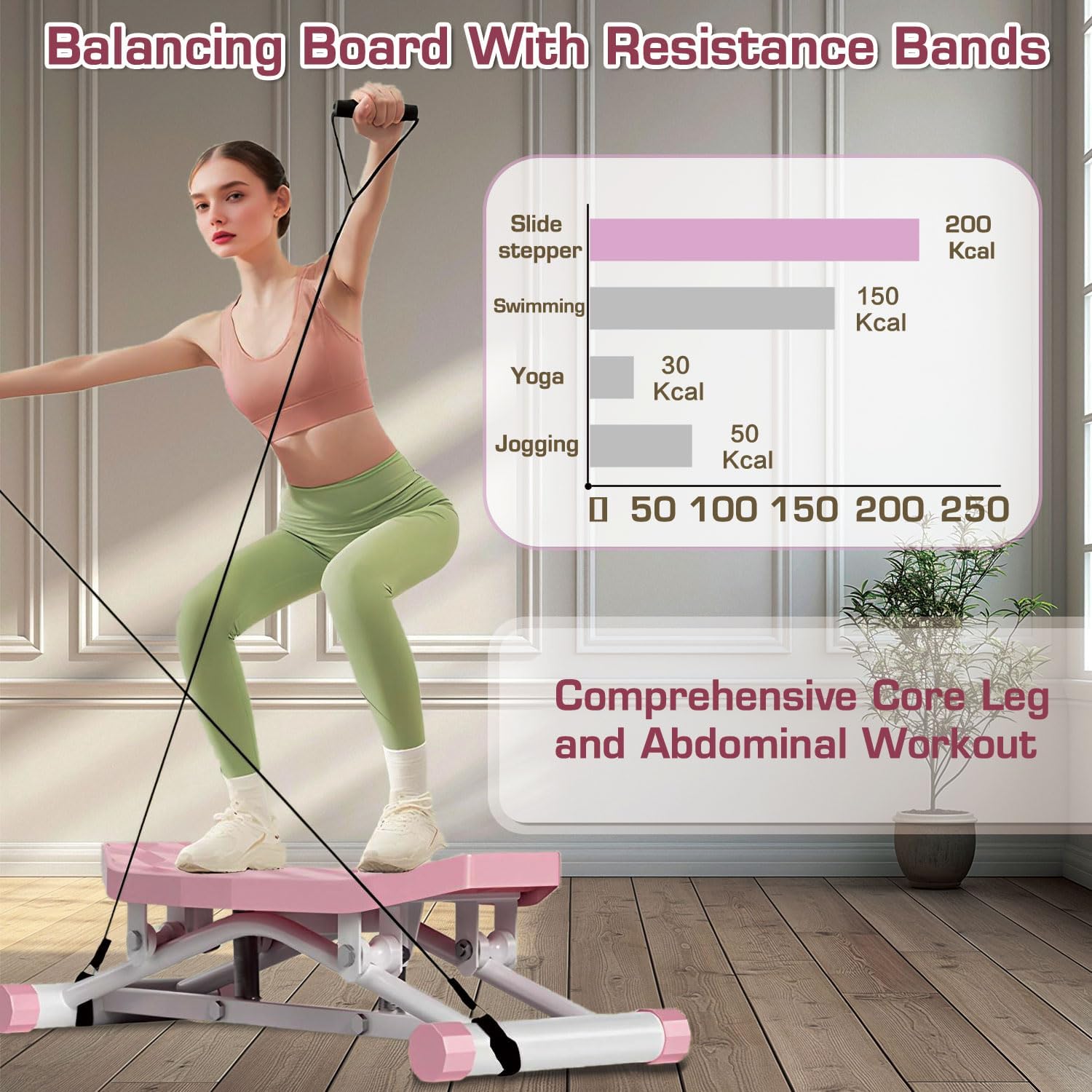 Balance Board, All-Motion Trainer, Portable Ski Balancing Machine Featuring LCD Monitor, Ski Simulator with Resistance Bands for Full Body Workout