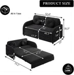 3-in-1 Sleeper Sofa Loveseat with Pull-Out Bed, Chenille Convertible Couch with Double-Layer Cushions, USB Ports & Storage Pockets for Living Room and Apartment (Black, 52.4") | Convertible Sleeper