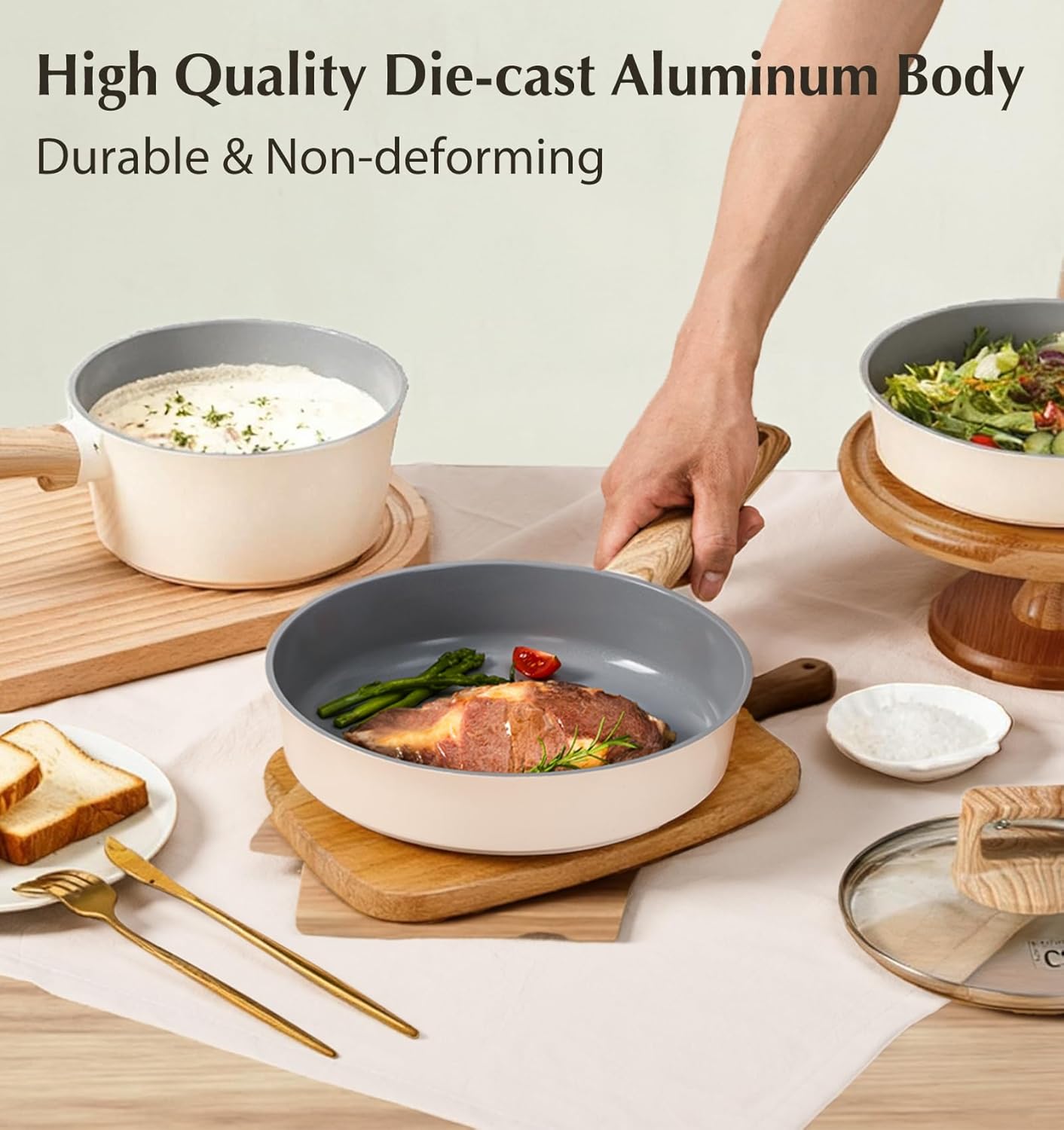 KOCH SYSTEME CS Nonstick Ceramic Cookware Set, Nonstick Pots and Pans Set with Stay-Cool Handles, Non-toxic Ceramic Kitchen Cooking Set, Induction Compatible Dishwasher Safe, PFAS and PFOA Free