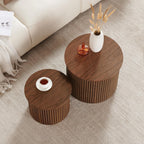 AVZEAR Round Nesting Coffee Table Set of 2, Small Fluted Coffee Table Circle Side Table, Mid Century Modern Wood Nesting Tables Farmhouse End Table Set for Living Room, Bedroom, Small Spaces(Walnut)
