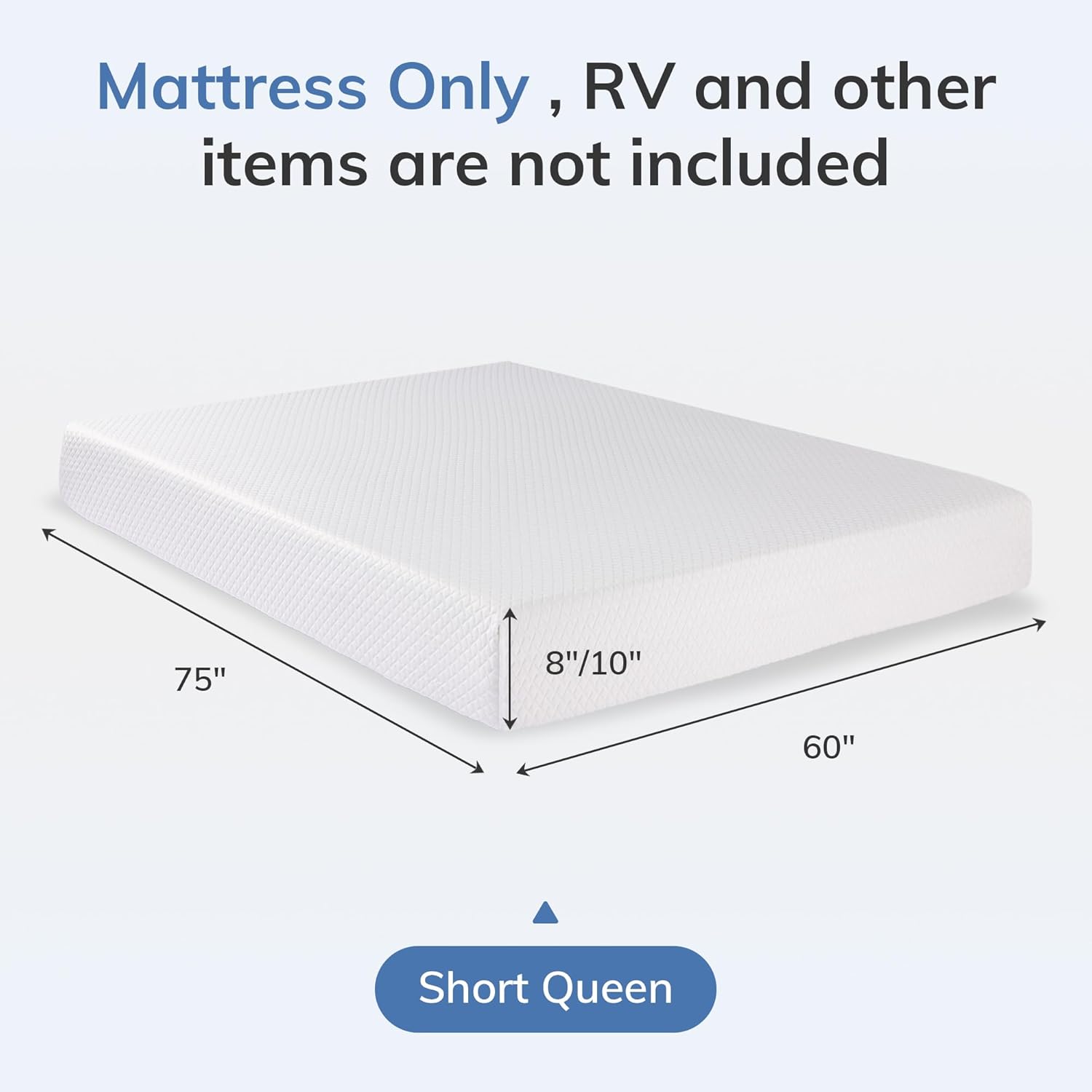 RV Mattress Short Queen 10 Inch Green Tea Memory Foam Mattress for Cool Sleep & Pressure Relief, CertiPUR-US Certified Medium Firm Mattresses in A Box, 75"×60"×10"