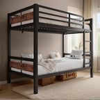 Bunk Bed Twin Over Twin, Heavy Duty Metal Bunkbeds with Full-Length Guardrail, Space-Saving Steel Bed for Kids & Adults, No Box Spring Required, Rustic Brown