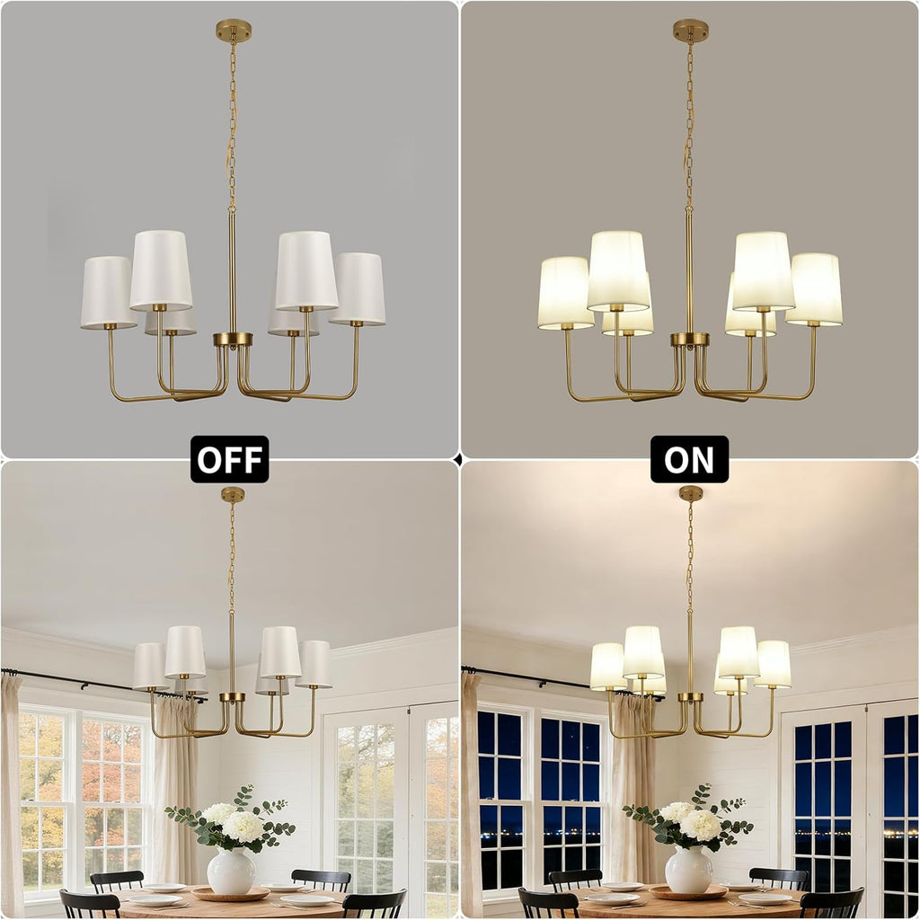 29.5" Gold Farmhouse Chandelier with Shade, 6-Arm Modern Dining Room Chandeliers Light Fixture,Industrial Hanging Pendant Lights for Kitchen Bedroom Living Room Bulb Not Included