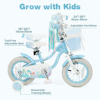 Olakids Kids Bike, 12 14 16 18 20 Inch Mermaid Theme Girls Bicycle with Training Wheels Basket Adjustable Seat and Handlebar Dual Brake
