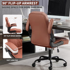 Executive Office Chair PU,Leather Office Chair with Wheels,360° Swivel Rolling Chair with Padded Arms,Ergonomic Computer Chair with Lumbar Support for Short People Use(Brown)