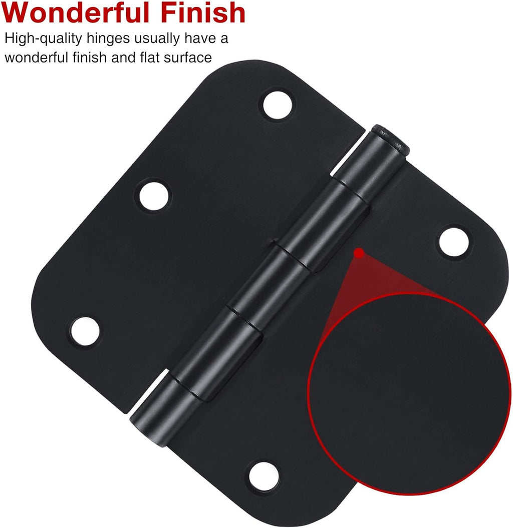 42 Pack Matte Black Door Hinges for Doors 3.5 x 3.5 Inch, Interior Rounded5/8 Radius Heavy-Duty Removable Pin Hinge for Standard Bedroom Office Hardware Guest Launtry Closet RV Shelter Shed