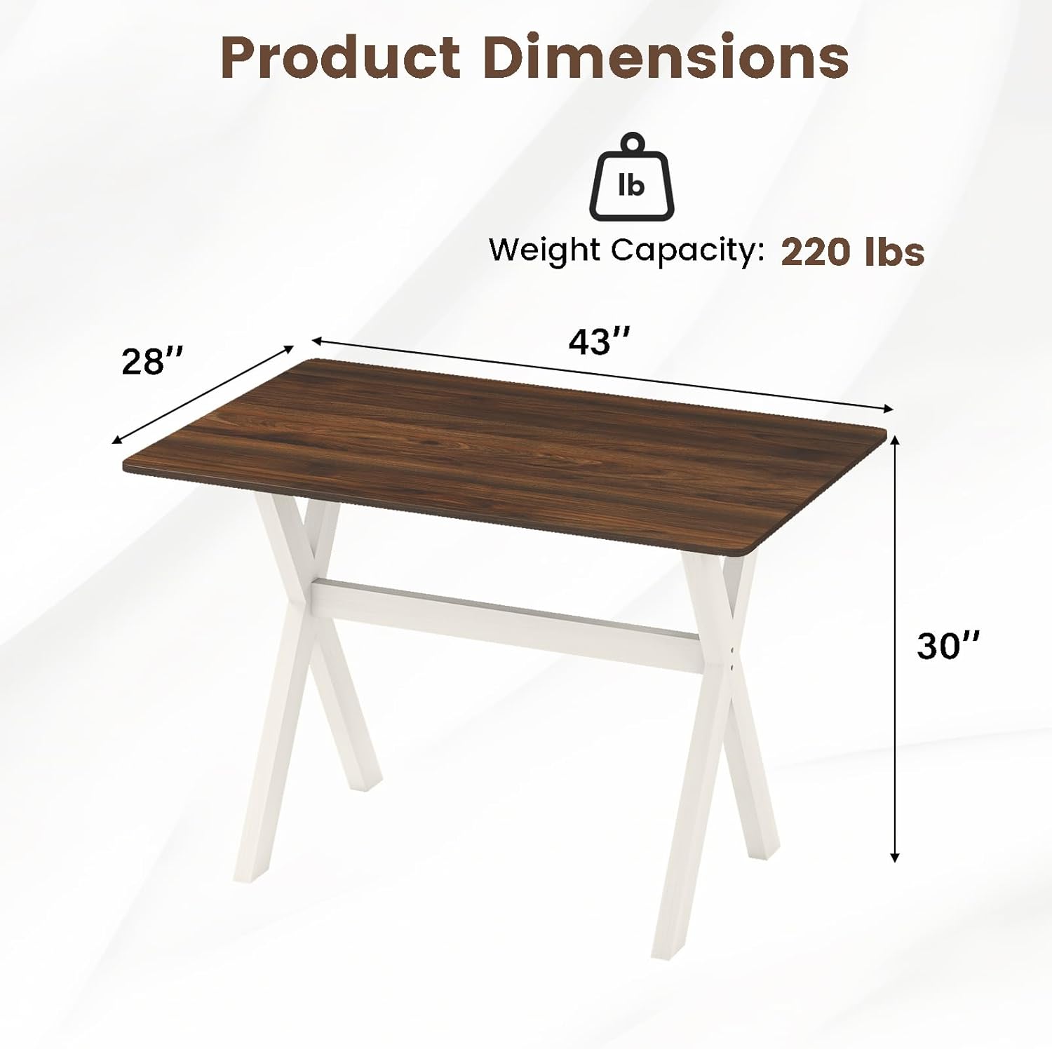 Giantex 43" Dining Table for 4, Rectangular Kitchen Table with Rubber Wood X-Shaped Frame, Space Saving Dinner Table for Living Dining Room, Dinette, Home Office, Restaurant