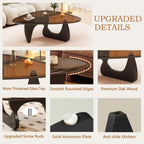 Coffee Table for Living Room Mid Century Modern Center Small Table with Glass Top and Wood, Black Brown(32 Inch)
