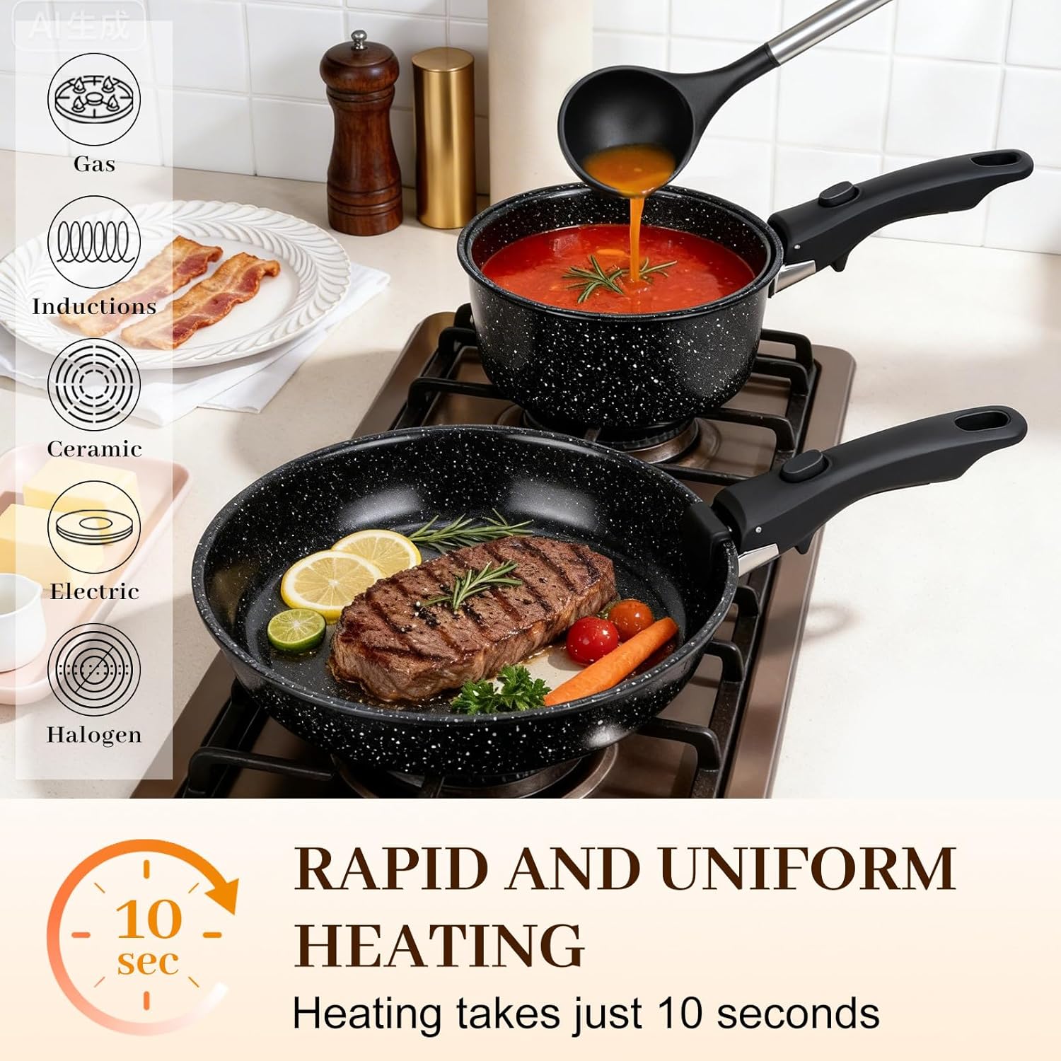 Pots and Pans Set - Non Stick 25 Pieces Cookware Set Pots and Pans with Detachable Handles, Includes Pans, Pots, Utensils, Trivets for Hot Dishes, Lids, Space-Saving Cookware