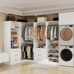 Closet System with 4 sets, 101.9" Closet Organizer Systems with 6 Drawers & 8 Hanging Rods & Adjustable Shelves, Walk in Closet Standing Closet System, Corner Closet System Set, White